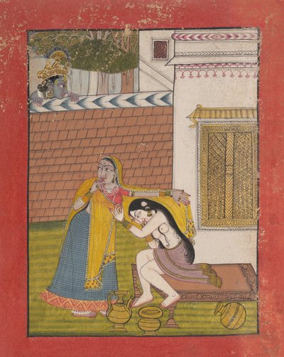 Krishna espiando a Radha, ca. 1780-90 de Unbekannt