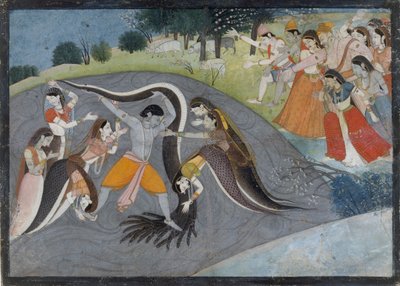 Krishna sometiendo a Kaliya, el demonio serpiente: Folio de una serie de Bhagavata Purana, ca. 1785 de Unbekannt