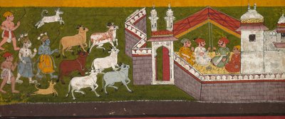 Krishna y Balarama acercándose a Mathura, c. 1740-1750 de Unbekannt