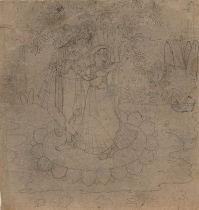 Krishna y Radha de pie sobre un loto de Unbekannt