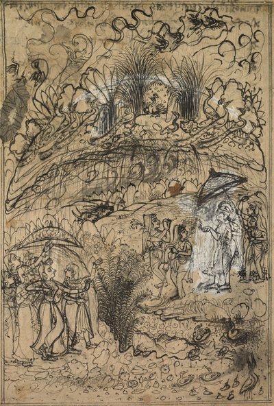 Krishna y Radha bajo el Monte Govardhan, c. 1720 de Unbekannt
