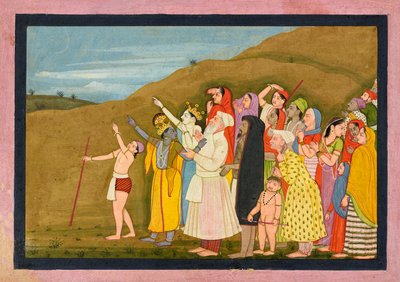 Krishna y su familia admiran un eclipse solar, quizás una página del KangraModi de Unbekannt