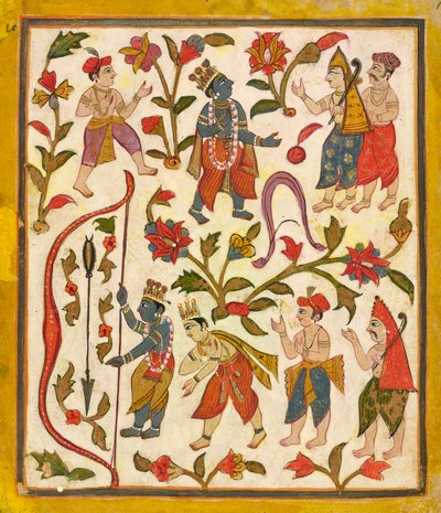 Krishna y el arco, folio 24 del Tula Ram Bhagavata Purana de Unbekannt