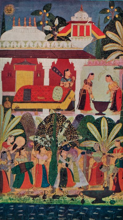 Krishna y las gopis en el Festival de Primavera, siglo XVII de Unbekannt