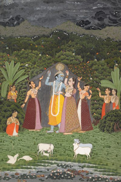 Krishna y las Gopis se Refugian de la Lluvia de Unbekannt