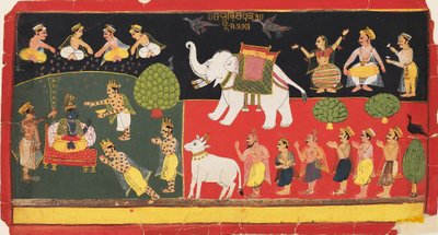 Krishna venerado por Indra llegando en un elefante blanco, c1720 de Unbekannt