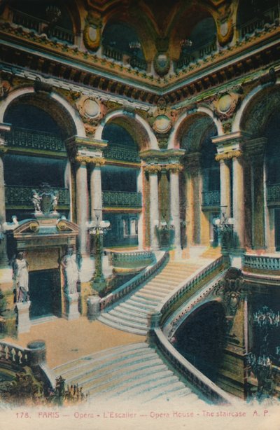 La Ópera Garnier - la escalera, París, c. 1920 de Unbekannt