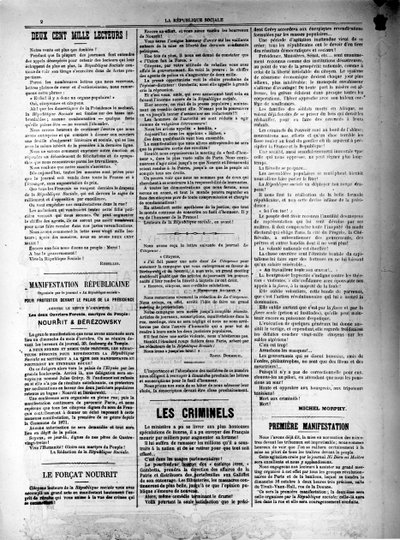 Periódico La République Sociale del 13 de octubre de 1881 de Unbekannt