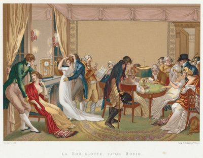 Damas y caballeros jugando La Bouillotte, Francia, c1804-1814 de Unbekannt