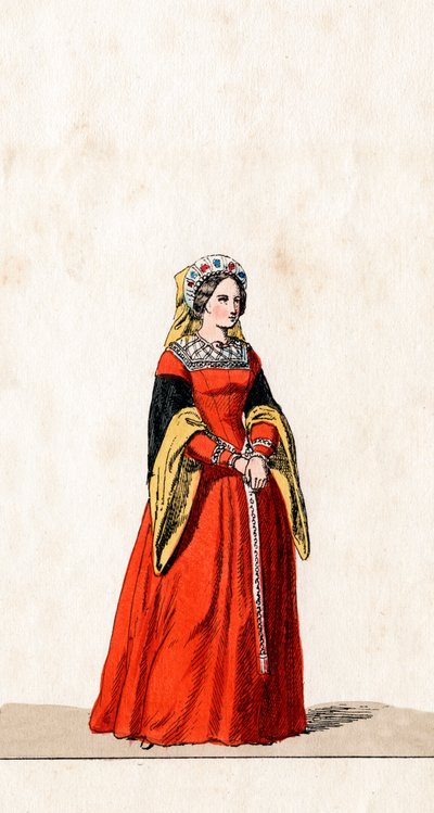 Dama de compañía, diseño de vestuario para la obra de Shakespeare, Enrique VIII, siglo XIX de Unbekannt