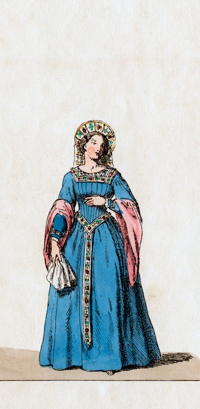 Dama de compañía, diseño de vestuario para la obra de Shakespeare, Enrique VIII, siglo XIX de Unbekannt