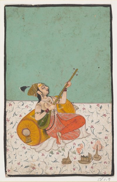 Dama músico tocando un sitar de Unbekannt