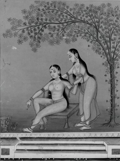 Dama en su tocador con asistente en una terraza, ca. 1800 de Unbekannt