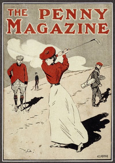Mujer golfista haciendo un swing en la portada de 