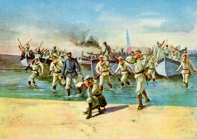 Desembarco de municiones para los insurgentes, bajo fuego, Guerra Hispanoamericana, Cuba, 1898 de Unbekannt