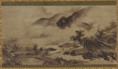 Paisaje: montañas, niebla y arroyo de Unbekannt