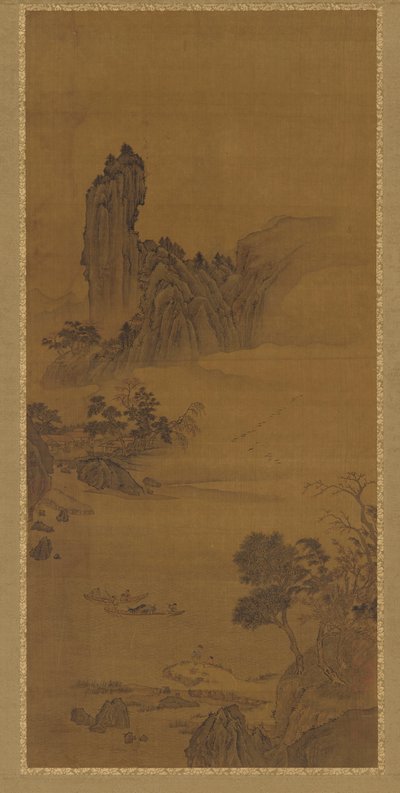 Paisaje con barcos de ferry, dinastía Qing, siglo XVIII de Unbekannt