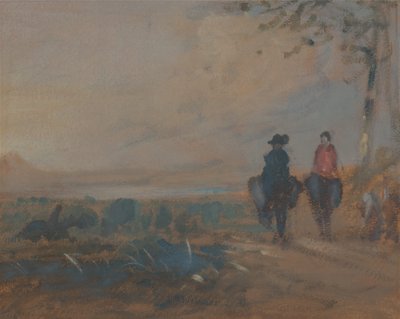 Paisaje con lago y dos figuras montando, ca. 1820 de Unbekannt