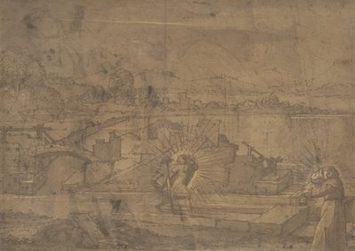 Paisaje con San Cristóbal y santo monástico masculino (recto) de Unbekannt