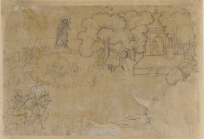 Paisaje con una figura de la Virgen María, siglo XVII de Unbekannt