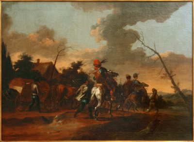 Paisaje con una fila de caballería de Unbekannt