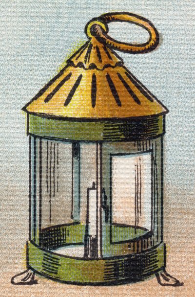 Linterna. Grabado en "Alphabet de ma petite fille". Bernardin-Bechet y Fils, libreros-editores, París, alrededor de 1895. Álbum inquebrantable sobre lienzo. Bibliothèque des Bébés. 12 páginas. Álbum que contiene un método de lectura y un abecedario ilustra de Unbekannt