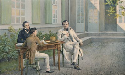 Las Casas y su hijo escribiendo la historia de Napoleón bajo su dictado, c. 1815, 1896 de Unbekannt