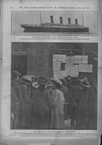 Última mirada al hogar, y la tabla fatídica en Southampton, 20 de abril de 1912 de Unbekannt