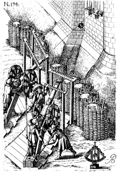 Asedio con cañón en el blanco, de Le diverse et artificiose machine, 1620 de Unbekannt