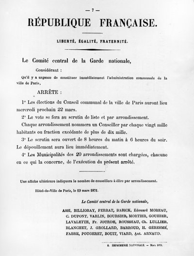 Le Comité Central de la Garde Nationale, de los carteles políticos franceses de la Comuna de París de Unbekannt
