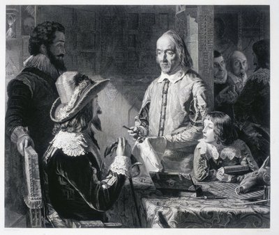 El médico inglés William Harvey (1578-1637) mostrando al rey Carlos I de Inglaterra (1600-1649) la teoría de la circulación de la sangre de Unbekannt
