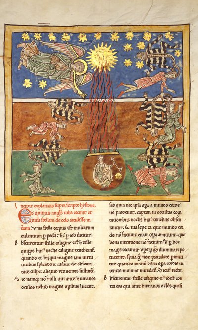 Hoja de un manuscrito Beatus: al clarín de la trompeta del quinto ángel de Unbekannt