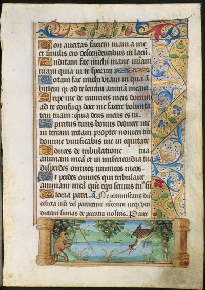 Hoja de un libro de horas: Mono pescando, c. 1500-1510 de Unbekannt
