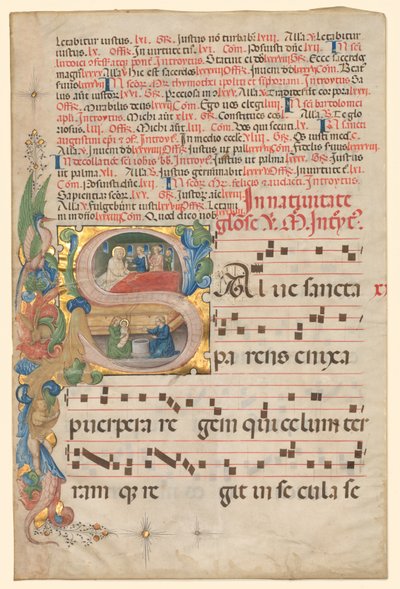 Hoja de un Gradual: Inicial historiada S[alve Sancta Parens]..., c. 1420-1450 de Unbekannt