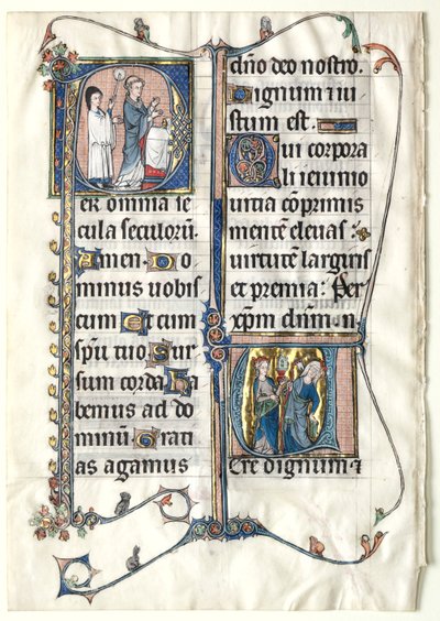 Hoja de un Misal con Dos Iniciales Historiadas: Inicial P[er omnia saecula saeculorum]..., c. 1300 de Unbekannt