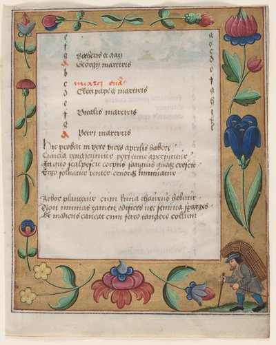 Hoja de un Salterio y Libro de Oraciones: Página del Calendario con Campesino recto de Unbekannt