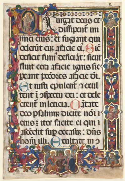 Hoja de un Salterio con borde completo con medallones de la Anunciación, SS. Jerónimo, Clara..., 1475 de Unbekannt