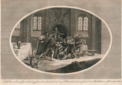 Leofa el ladrón apuñalando a Edmundo I en un festival en Pucklekirk, Gloucestershire 946 1793 de Unbekannt