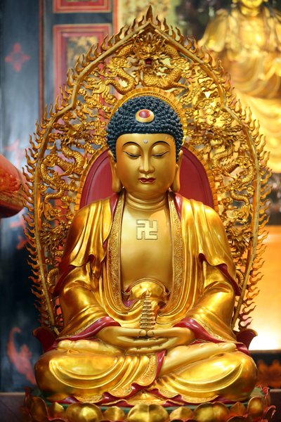 Templo budista Leong San. Estatua de Buda dorado. Singapur de Unbekannt