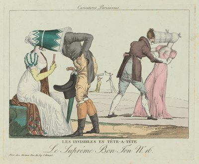 Les Invisibles en tête-à-tête con sombreros de copa, c. 1805 de Unbekannt