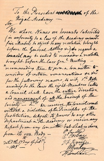 Carta a Benjamin West, Presidente de la Real Academia, 1803 1904 de Unbekannt