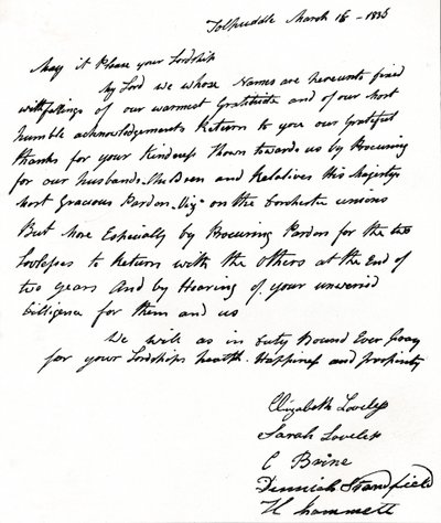 Carta escrita al Secretario del Interior John Russell 1792-1878 por las esposas de los Mártires de Tolpuddle de Unbekannt