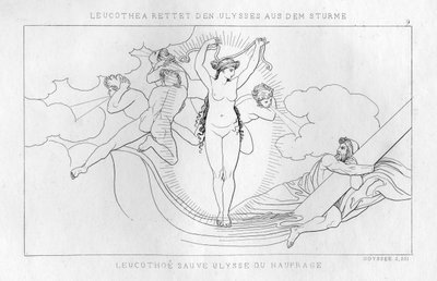 Leucotea, la deidad marina, salva a Odiseo en la tormenta, c1833 de Unbekannt
