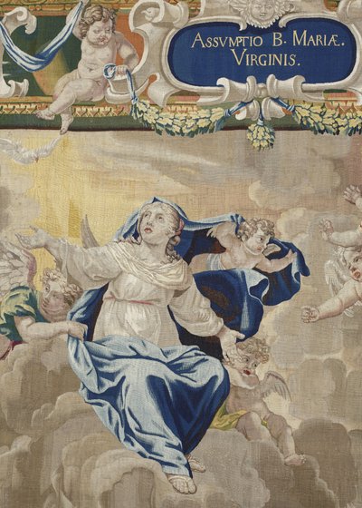 Vida de la Virgen: "La Asunción" Detalle Tapiz de lana y seda hecho en el taller de Pierre Damour después de los dibujos de Charles Poerson (1609-1667) de Unbekannt