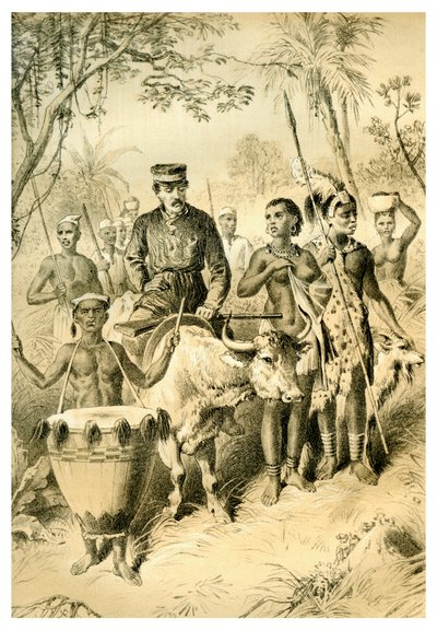 Livingstone débil por la fiebre escoltado a la ciudad de Shinte, c. 1854 1883 de Unbekannt