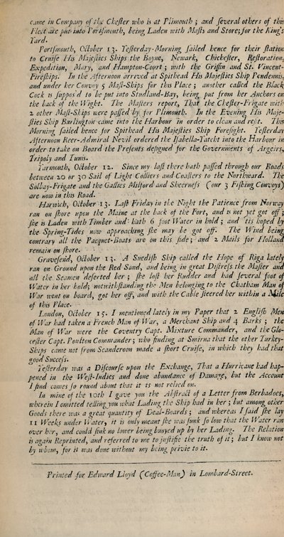Lloyds News. Londres, 15 de octubre de 1696 - Numb. 20, 1928 de Unbekannt