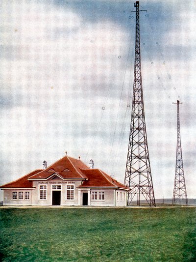 Mástiles de transmisor de onda larga en una estación de radio Marconi en Berna, Suiza, c1925 de Unbekannt