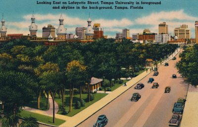 Mirando al este en la calle Lafayette, Universidad de Tampa y horizonte, Tampa, Florida, c1940s de Unbekannt