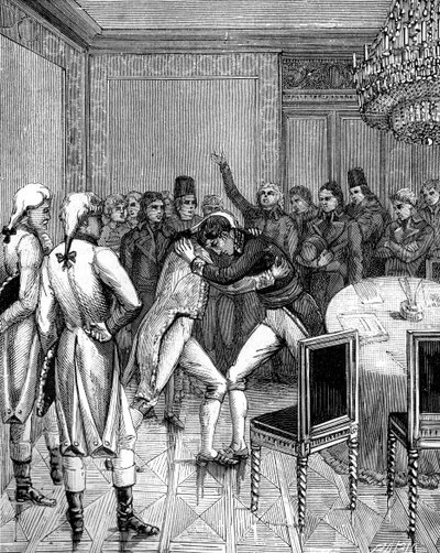Lord Cornwallis y Joseph Bonaparte se abrazan en Amiens, Francia, 1802, 1882-1884 de Unbekannt
