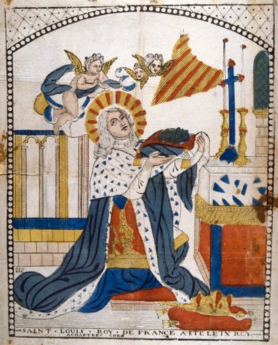 Luis IX, Rey de Francia, en la Catedral de Chartres con sus ropas de coronación, 1226 siglo XIX de Unbekannt